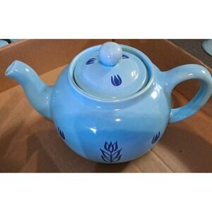 Vtg  MCM Dutch Blue Tulip Cronin Pottery Teapot w/Lid 1950s Made‎ In USA